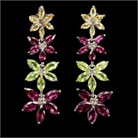 Natural Rhodolite Garnet  Peridot Sapphire Earring