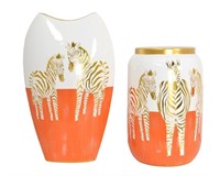 Zebra White Gold and Orange Vases set of 2