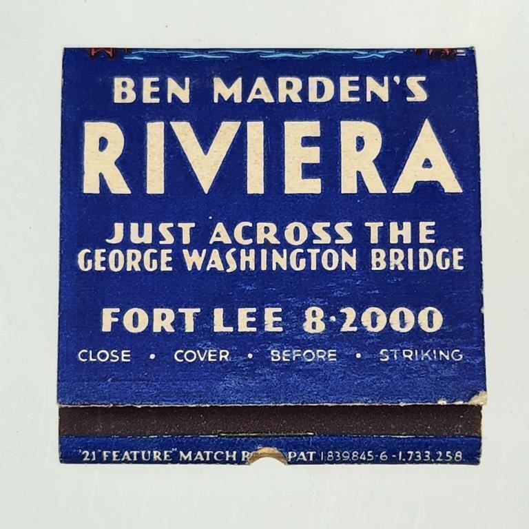 BEN MARDEN'S RIVIERA RESTAURANT FEATURE MATCHBOOK