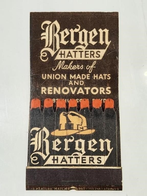 BERGEN HATTERS ADVERTISING FEATURE MATCHBOOK