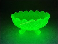 Vintage Glow Vaseline Uranium Glass Footed Dish