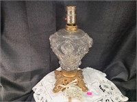 Old raised flower/lattice design oil lamp