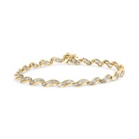 10k Yellow Gold Baguette Diamond Spiral Link Brace