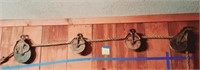 Antique Wood Pulleys On Rope