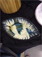 Decorative blue white black pottery dish