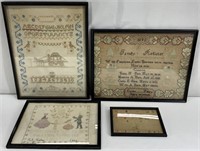 4pc Antique Vintage Needlework Art