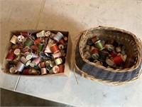 Box and basket of sewing thread