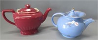 (2) Hall China tea pots. Blue pot measures 6"