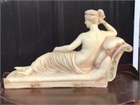 CHALKWARE STATUE - risque woman on couch