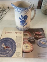 Spongeware pitcher, magazine with articles on