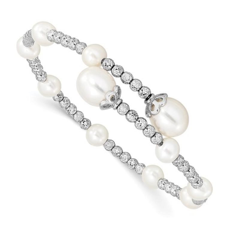 Sterling Silver FWC Pearl Coil Bangle Bracelet