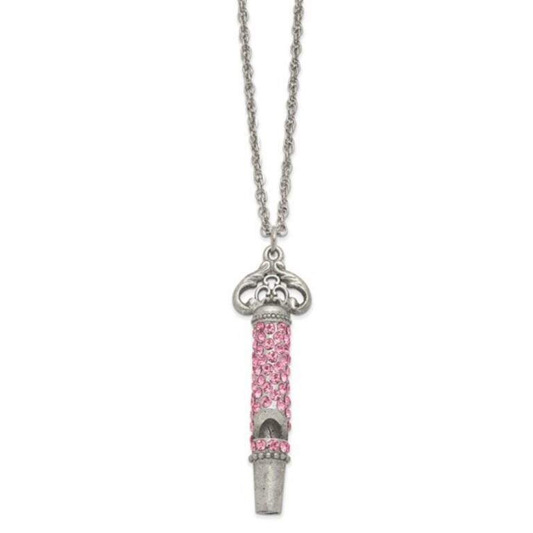 30in Pink Crystal Functional Whistle Necklace