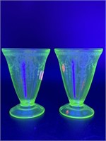 2 URANIUM GLASS CAMEO BALLERINA GIRL TUMBLERS