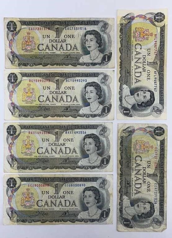 1973 Bank of Canada One Dollar Bill (6qty)