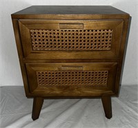 Baden Wal Brown Wood 2Drawer End Table w Rattan