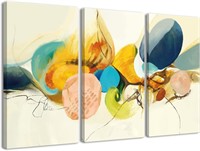 Yellow-Blue Wall Art  3 Piece Abstract Canvas