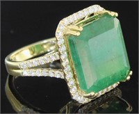 14kt Gold 13.13 ct GIA Emerald & Diamond Ring