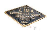 Lima Locomotive Works Heavy Cast Plate Dated
