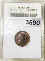 1927-D Lincoln Wheat Penny ANACS - MS 62 BRN