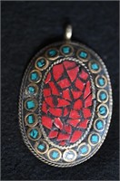 Inlaid Pendant from India. Measures 2 3/16" x 1 5/
