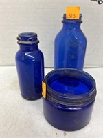 Vntg Blue Glass Bottles