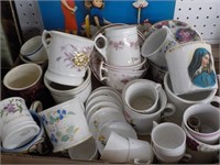 Various antique cups, childrens dishes, etc.