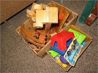 2 Boxes of Toys: Wood Train Set & Toddler Toys