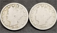 Pair of 1912-D Liberty V Nickels