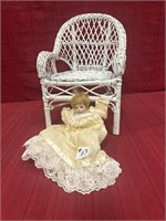 Wicker Doll Chair 14 x 8 1/2 and Doll, 10 inches