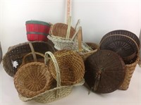 Assorted wooven wooden baskets