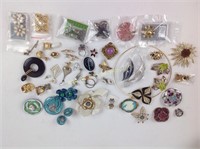 Assorted costume jewelry (brooches, pins, clip-on