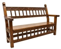 SPANISH COLONIAL STYLE CARVED CEDAR BENCH