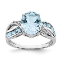 Sterling Silver Diamond Sky Blue Topaz Ring