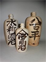 Lot of 3 Antique Japanese Saki Bottles