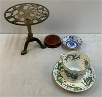 Sm Brass Stand, China Cup & Saucer, Bowl, Etc.