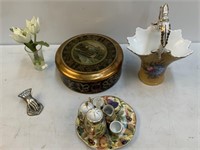 Trinket Box, Miniature Tea Set, Basket Vase, Etc.