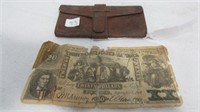 Civil War Era Folding Wallet with 1862Five Cent
