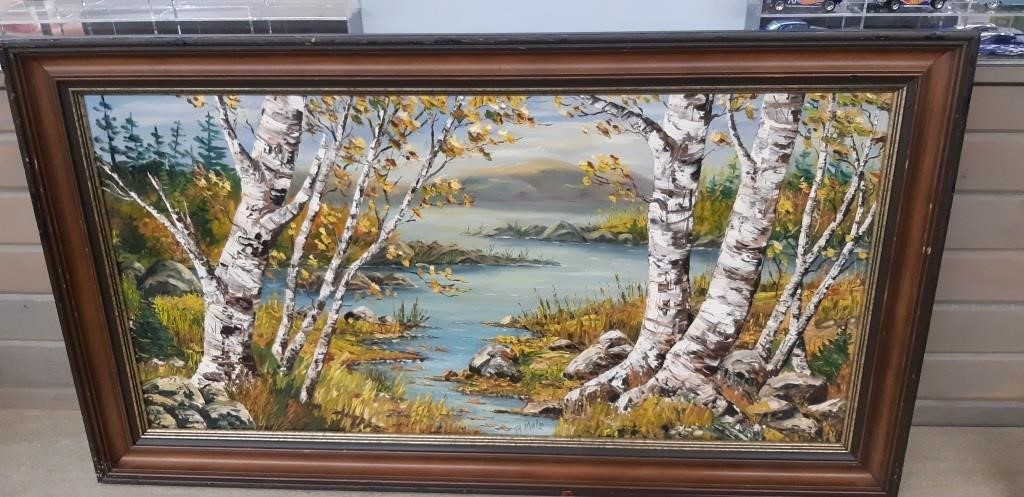 R. Mole Birch Trees Oil on Board Framed