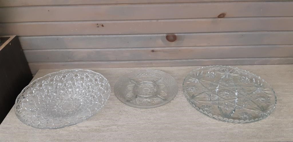 3 Stunning Clear Glass Platters - local pickup