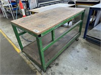 Timber Topped Mobile Assembly Bench Approx 2m x 1m
