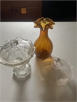 Glass candy dishes, glass colored vase