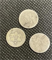 (3) Silver Three Cent Pieces