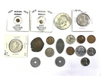 18 Asst'd Coins, Slugs, Tokens, Nixon Penny +