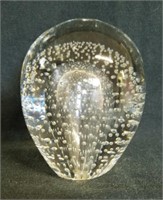 Large glass, clear with bubbles, paperweight