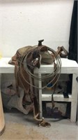 Beautiful Brown Leather Horse Saddle W/ Rope - 10C