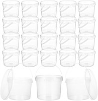 20pcs, Clear Plastic Bucket w/Lid+Handle, 1.3 Gal