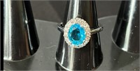 elegant blue rhinestone ring