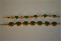 2 Antique Asian Green Stone Bracelets