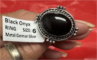 German Silver Black Onyx ring Size 6