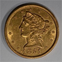 1851 $5.00 GOLD LIBERTY  BU